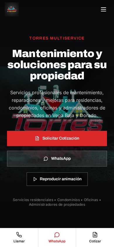 Torres Multiservice website homepage on mobile